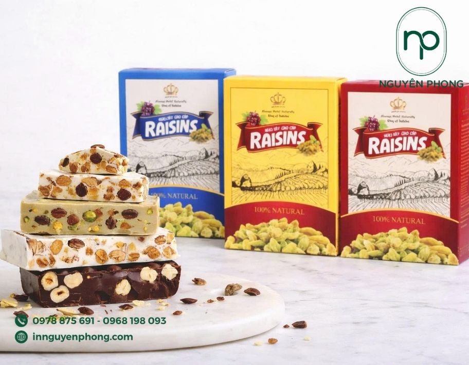 Mẫu in hộp giấy đựng nho khô in logo 